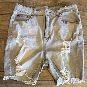 SHEIN Light Gray Distressed Jean Shorts